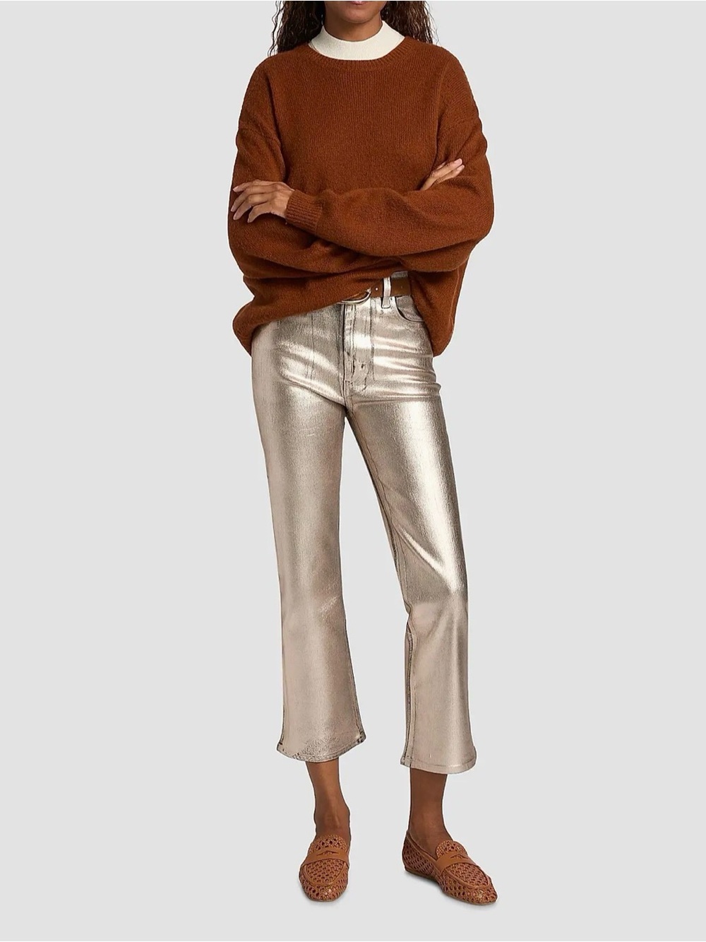 FRAME The Reboot Crop Metallic Rose Gold Jeans Size 28